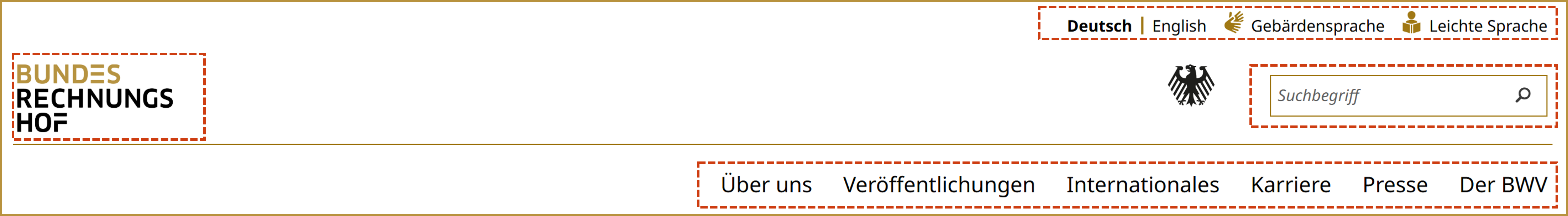 Der obere Bereich der Internetseite des Bundesrechnungshofes Der obere Bereich der Internetseite des Bundesrechnungshofes